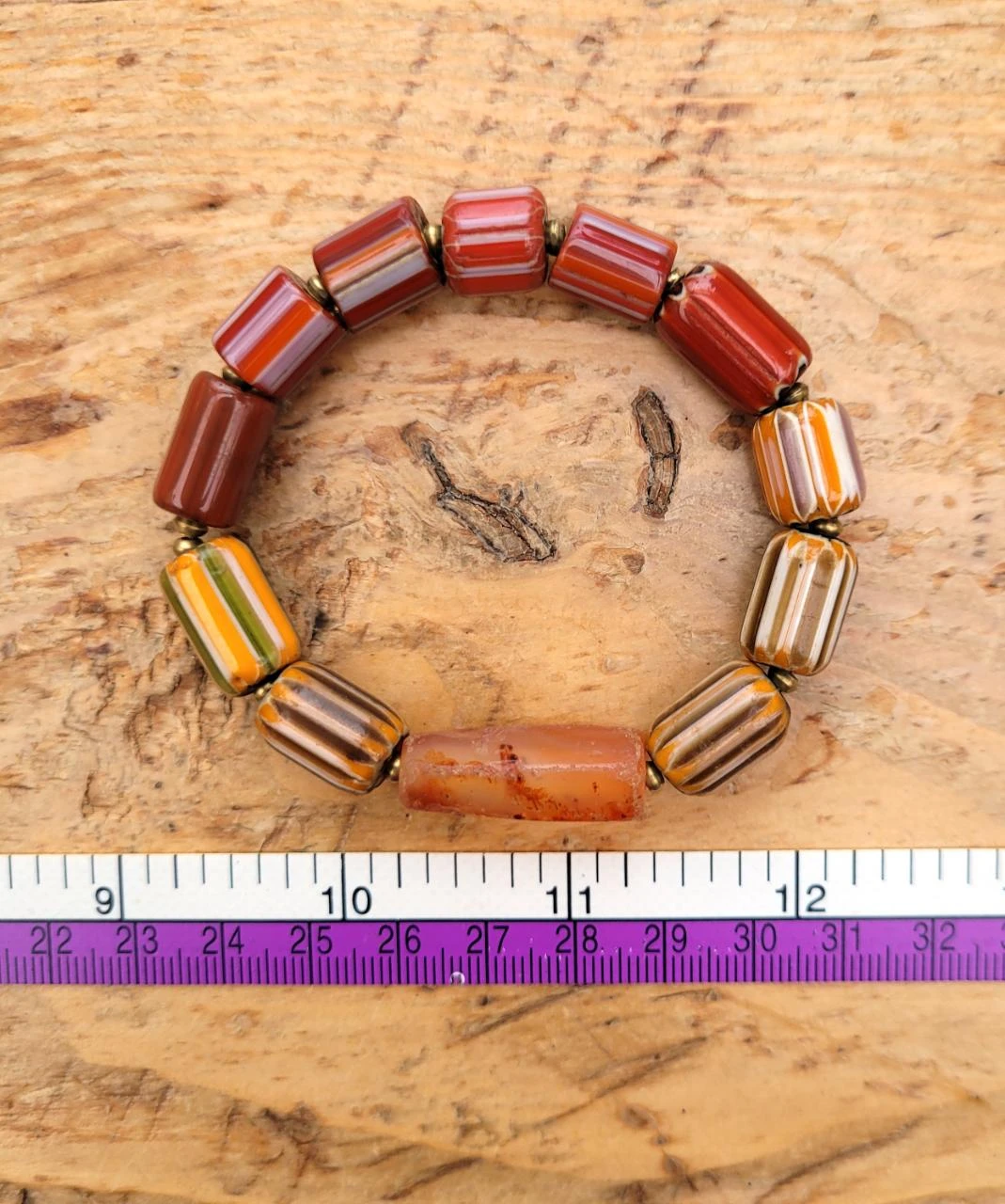Unisex tribal ethnic bracelet with vintage chevron glass tube beads.. – photo 9